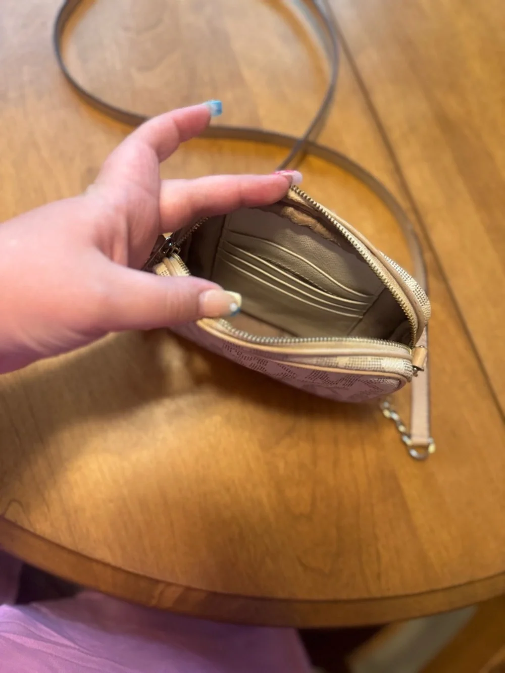 Michael Kors Embossed MK Logo Crossbody in Cream and Tan - Picture 6 of 8